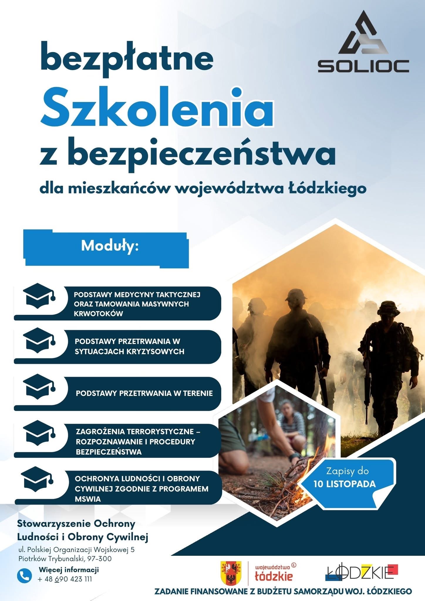Plakat — Bezpłatne szkolenia z bezpieczeństwa dla mieszkańców Województwa Łódzkiego
