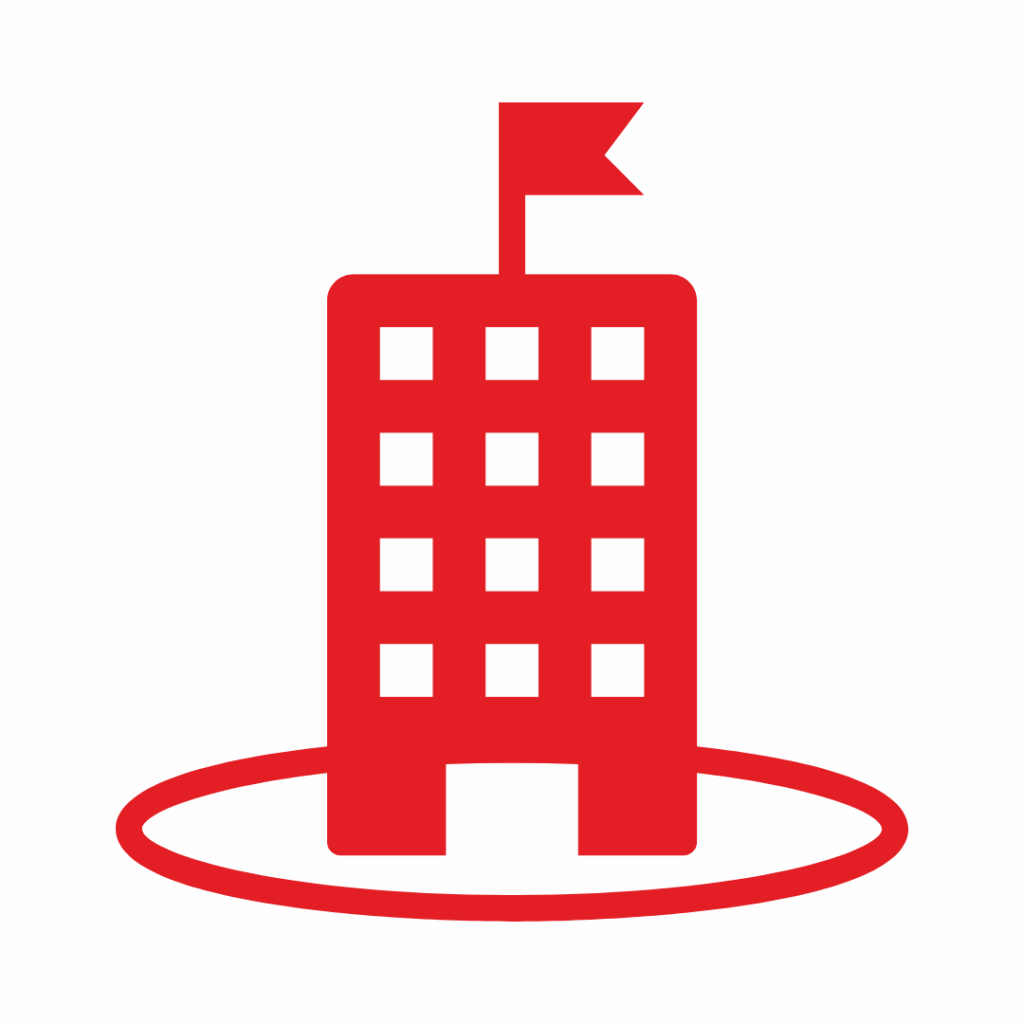 Czerwony budynek z flagą